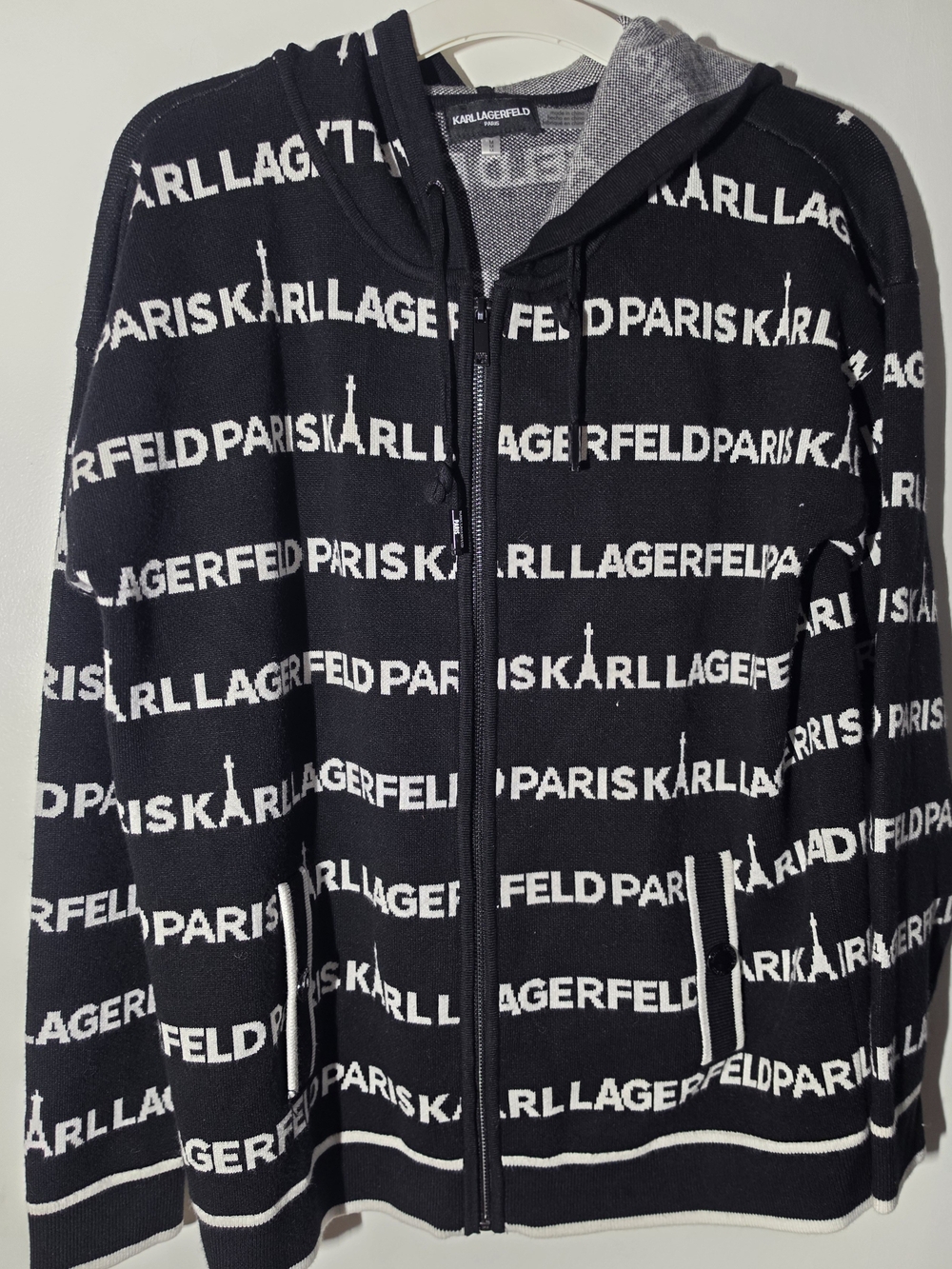 Karl Lagerfeld Men’s Black & White Logo Hoodie Sweater